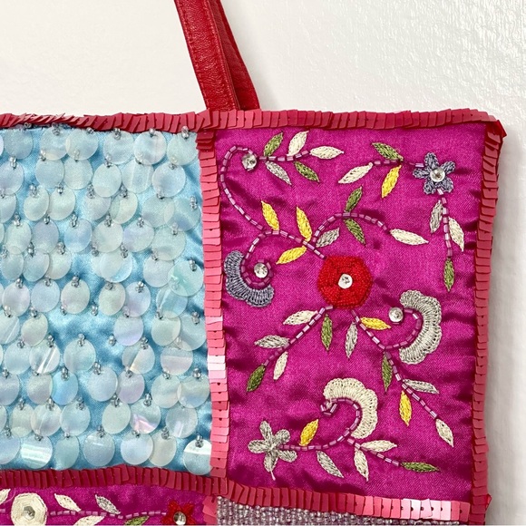 Christiana Mini Tote Fully Beaded & Embellished Bag Fuchsia Pink Gold EUC - Picture 5 of 13